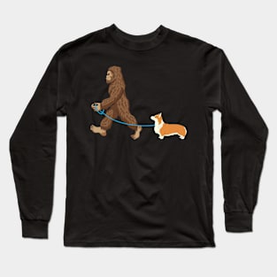 Bigfoot Dog Walk Corgi - Sasquatch Dog Lovers Long Sleeve T-Shirt